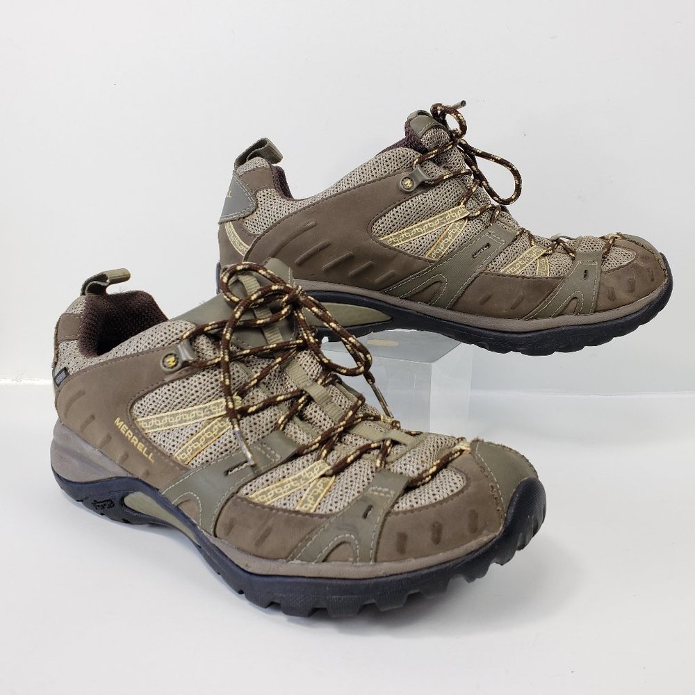 Merrell Womens Brindle Hiking Shoes Waterproof Lace Up Brown/Green.